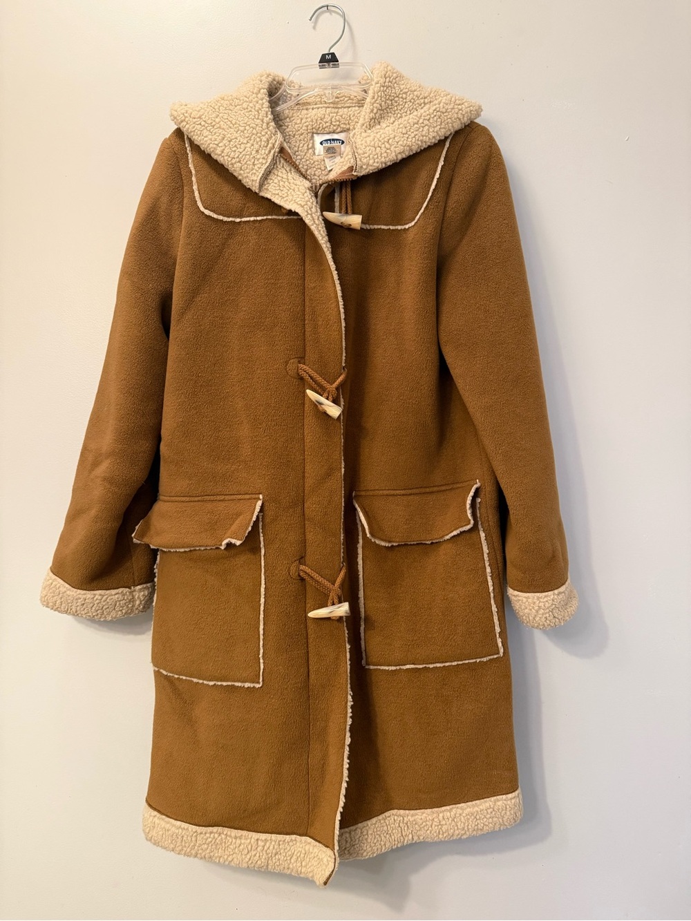 Old Navy Women's Camel Color Sherpa Coat with Shearling Trim